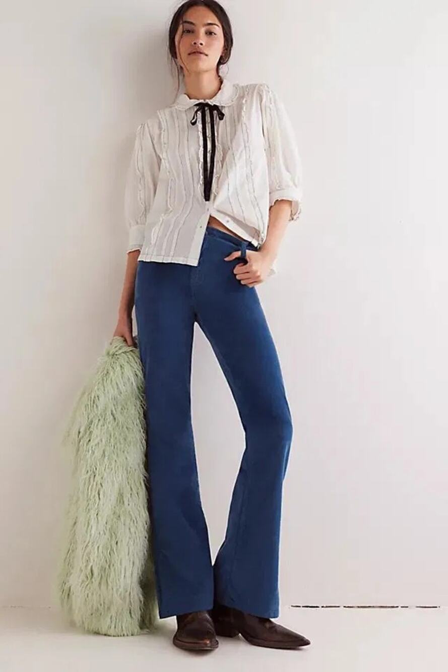 New FREE PEOPLE We The Free Level Up Slit Cord Jeans $98 SIZE 30 Majolica Blue